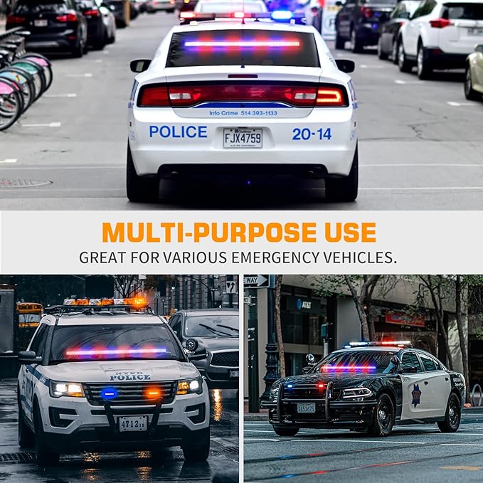 XRIDONSEN 35 inch Traffic Advisor Police Light Bar 144 LED Red Blue Police Lights Emergency Strobe Warning Flashing Safety Interior Windshield w/Directional Arrow for Law Enforcement Vehicles Trucks