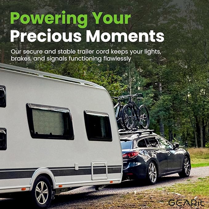 GEARit 7 Way Trailer Cord (8 Feet) 7-Pin Plug Weatherproof Heavy Duty Wiring Harness Cable for for RV Trailers and Campers - 8Ft