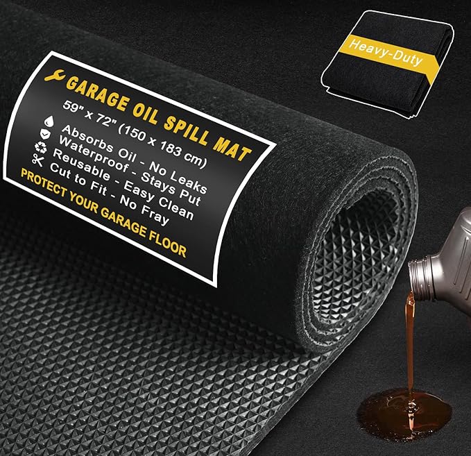 Golener Oil Spill Mat - Garage Floor Mat, Absorbent Oil Pad, Premium Maintenance Mat, Waterproof, Contain Liquid, Protect Garage Surface from Spill & Stain, Reusable, Washable, Durable, Black, 59”x72”