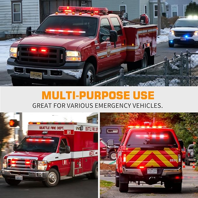 XRIDONSEN 35 inch Traffic Advisor Firefighter Light Bar 144 LED Red White Emergency Lights Warning Flashing Safety Interior Windshield strobe lights w/Directional for Volunteer Vehicles Trucks POV