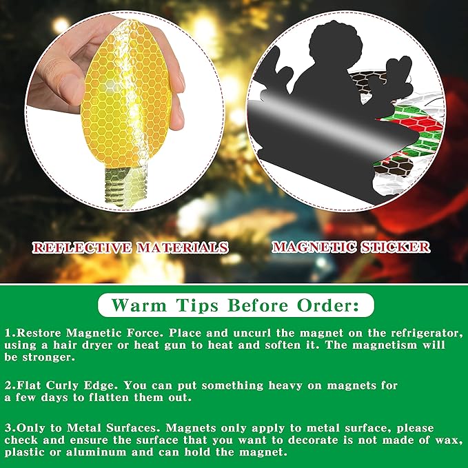 BORAMDO Christmas Reflective Car Magnets Set 30Pcs, Christmas Gnome with Bulb Light and Wire Car Decoration, Refrigerator Garage Door Decorations, Holiday Magnetic Xmas Gnomes Decor