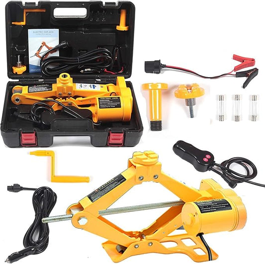 Electric Car Floor Jack 3 Ton All-in-one Automatic 12V Scissor Lift Jack Set for Sedans SUV w/Double Saddles Remote Tire Change Repair Emergency Tool Kits Vehicle Floor Jack Wheel Change(3T)