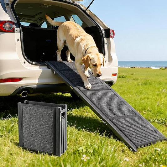 VEVOR Dog Ramp for Cars, 63" L x 17" W, Folding Pet Ramps for Medium & Large Dogs up to 250lbs, Pet Stair Ramp with Non-Slip Felt Rug Surface, Portable Outdoor Dog Car Ramps for SUV & Truck