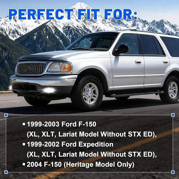 LED Fog Lights for 1999-2002 Ford Expedition - High Performance 1999-2003 Ford F150/1999-2003 Ford F150 Pickup Upgrade and Modified Replacement For OEM Fog Lamps (Pair)