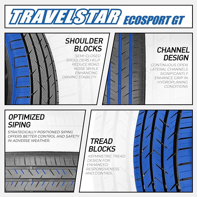 Set of 4 (Four) Travelstar Ecosport GT Ultra High-Performance 265/45R20 All Season Passenger Tire Set 265/45/20 265/45ZR20 104W Dual Tread Design for Sports Cars & Luxury Sedans[TIRE ONLY]