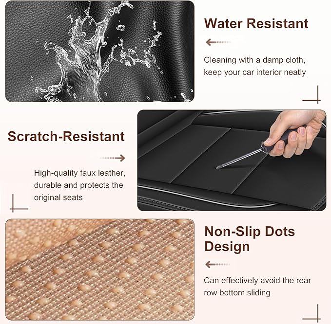 YORKNEIC Car Seat Covers Full Set fit for Jeep Cherokee 2014-2023, Waterproof Faux Leather Seat Covers Breathable Easy Install Full Protection Minimalist Luxury (Full Set, Black)