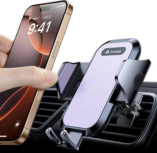 andobil 2025 Upgraded Phone Holders for Your Car, Air Vent Phone Mount, Ultra-Stable Metal Clip with Anti-Shake & 360° Rotation, Universal Car Mount for iPhone 17/16/15 Pro Max/Samsung Galaxy, Purple