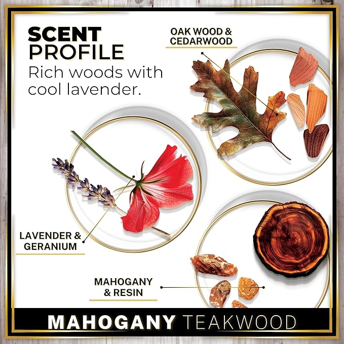 Urban Naturals Car Air Freshener Diffuser 3 Pack - Mahogany Teakwood Scent, 45+ Days Long Lasting Fragrance, Made in USA, Glass & Wood, Hanging Design + Vent Cip, Easy to Use