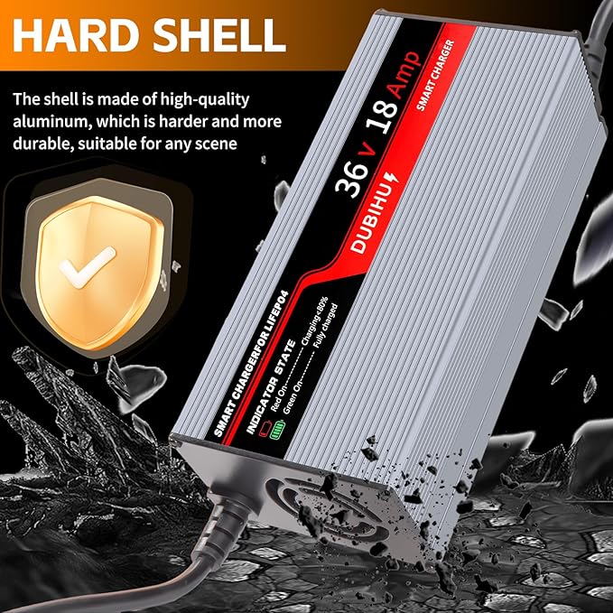 43.8V 18A LifePo4 Lithium Battery Charger Smart Golf Cart, RV & 36V Motor Battery Charger with Anderson Plug, M8 Ring Terminal & 50A Alligator Clip Adapter Cable