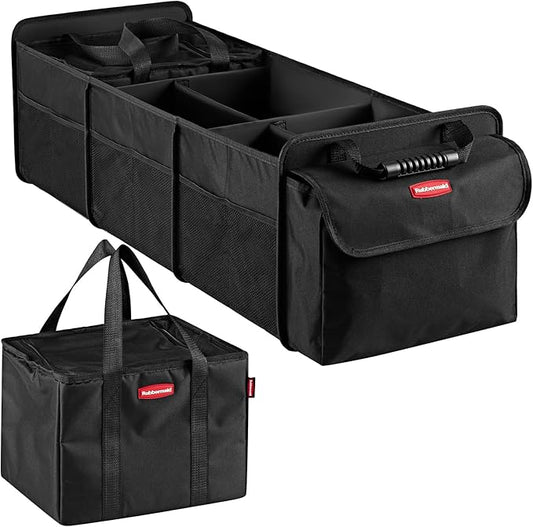 Rubbermaid Car Organizer, Collapsible Trunk Organizer with Lid & Removable Leakproof Cooler Bag, Multi-Compartment Car Storage Organization for Car Accessories, 5 Compartments Without Cover,