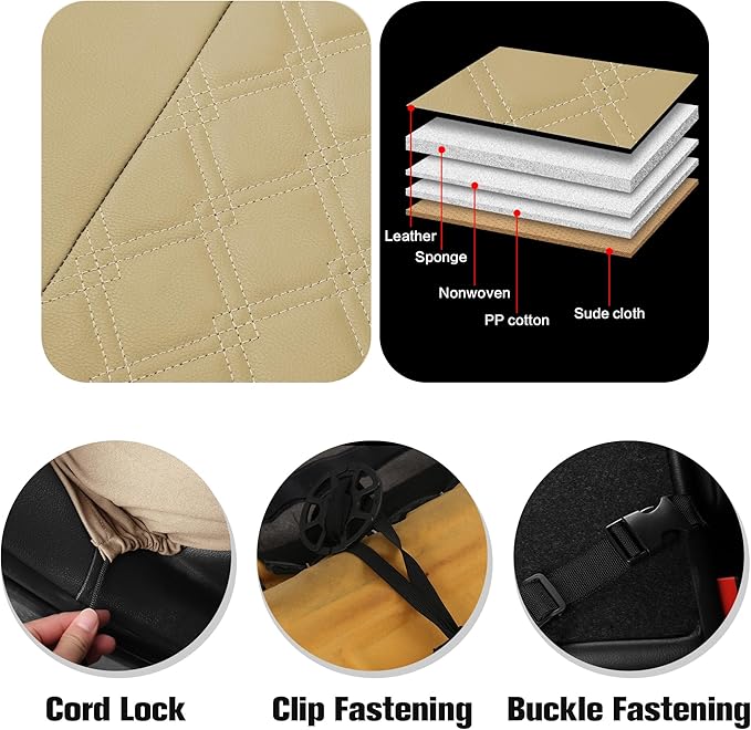 YGL Luxury PU Leather Car Seat Covers Full Set, Non-Slip Seat Cover Protectors, Universal Fit for Cars, Trucks, SUVs, Vans, Pickups, Airbag Compatible, Seat Covers for Car Interior (Beige)