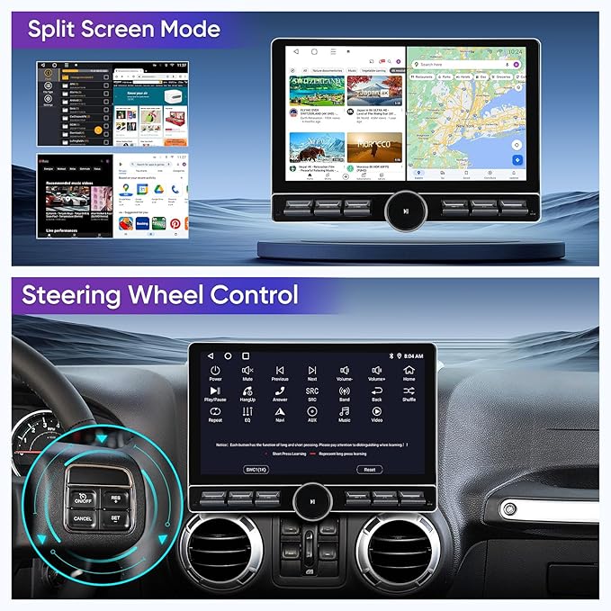 for Jeep Wrangler JK Compass Grand Cherokee Dodge Ram Car Radio Stereo GPS Navigation Built in Carplay Android Auto 10" 1080P Touchscreen Upgrade Mirroring Airplay SWC Split Screen 5GWiFi 2+64G Knob