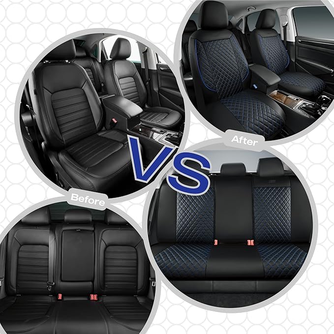Skechers Car Seat Covers,Piping Luxury Faux Seat Covers,Waterproof Anti Slip Car Seat Protector Full Set,Car Accessories Airbag Universal Fit for Most Cars,Vans,Trucks,SUV,Blue