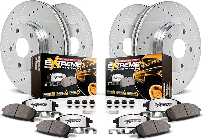 POWERSTOP Front and Rear K8661-36 Carbon-Fiber Ceramic Brake Pad with Drilled and Slotted Rotor Kit Z36 Truck and Tow