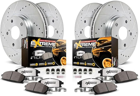 POWERSTOP Front and Rear K8661-36 Carbon-Fiber Ceramic Brake Pad with Drilled and Slotted Rotor Kit Z36 Truck and Tow