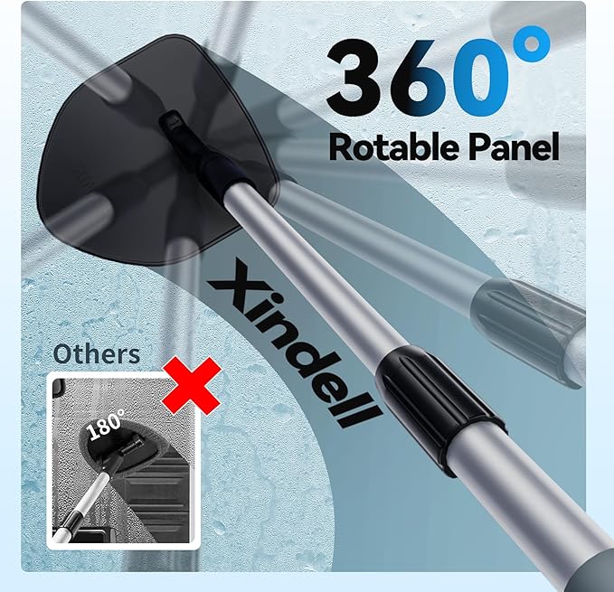 XINDELL Windshield Cleaner Tool – 360° Rotating Head with Extendable Handle, Velcro Microfiber Pads for Fast Stick & Peel, Dry/Wet Glass Cleaning for Cars, SUVs, Trucks & Home
