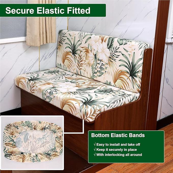 CRFATOP RV Dinette Cushion Covers Printed Elastic Camper Cushion Slipcover Stretchable Loveseat Sofa Chair Cover Furniture Protector for RV Camper Car Bench 1 Backrest Cover & 1 Bench Cover,14