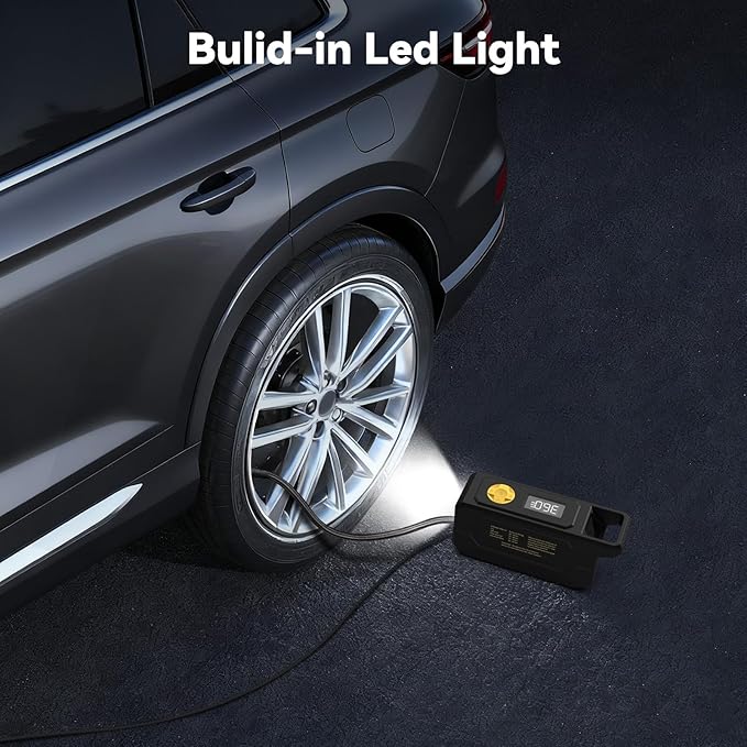 150 PSI Tire Inflator Portable Air Compressor, 12V DC Auto Shutoff Air Pump with Digital Pressure Gauge and Emergency LED Light for Car Tires, Bicycle & Balloons, Black