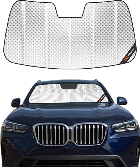 Windshield Sun Shade for BMW X3 2018-2024. Reflective Aluminum Film Front Window Sunshade - BLAZBLOCK
