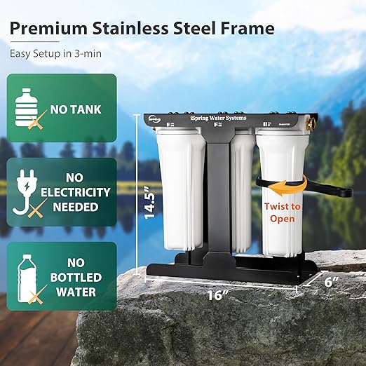 iSpring 3-Stage RV Water Filter System, SGS-Tested up to 99.99% Bacteria and Viruses Removal, Reduces Chlorine, Lead, and Sediment, Leak-Free Brass Fittings, External Mounting Bracket, Model: CW31-BV