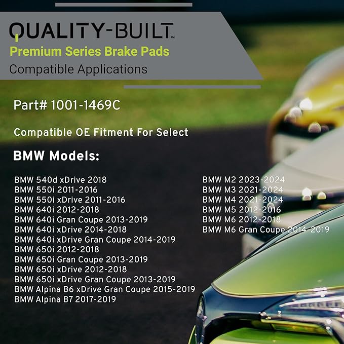 QUALITY-BUILT Premium Ceramic Rear Brake Pads 1001-1469C Compatible with 2011-2024 BMW (540d xDrive,550i,550i xDrive,640i,640i Gran Coupe,640i xDrive,640i xDrive Gran Coupe,650i,650i Gran Coupe,650i)