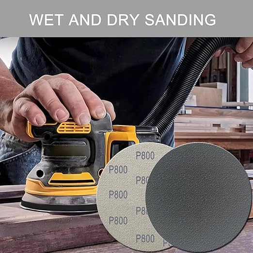 6 Inch 50 Pcs Wet Dry Sanding Discs Hook and Loop, 800 Grit Sandpaper Automotive Wood Metal Polishing & Sanding, Silicon Carbide Sand Paper for Random Orbital Sander (Grit 800)