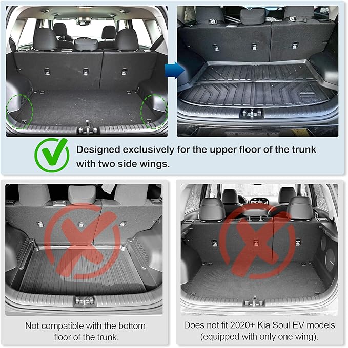 Peleus Floor Mats for KIA Soul 2020-2025 (Fits Upper Floor of The Trunk,Without Subwoofer),TPE All Weather Protection 2 Rows Car Floor Liners with Cargo Liner KIA Soul Trunk Mat+Floor Mats
