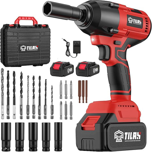 21V Cordless Power Impact Wrench 560Ft-lbs(750N.m) High Torque 1/2 inch 2x 4.0Ah Battery Electric Impact Gun with Brushless Motor 2300RPM Speed Fast Charger 5pcs Sockets for Car Lug Nuts