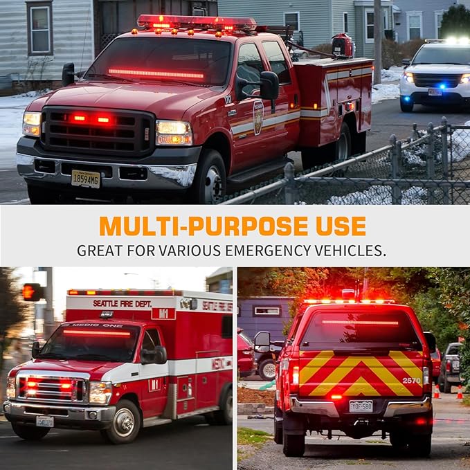 XRIDONSEN 35 inch Traffic Advisor Light Bar 144 LED Red Emergency Warning Flashing Safety Interior Windshield strobe Lights w/Directional Arrow for Law Enforcement Police Firefighter Vehicles Trucks