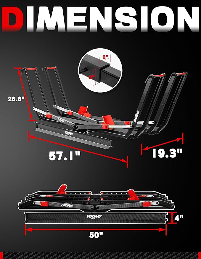 Young 200 lbs Ebike Racks with Ramp for Tow Hitch with 2 Arms, Tire Clamp 2 Bike Rack Hitch for Car SUV RV Truck Trailer, Scratch Free, Fit up to 5 Inch Fat Tire, 2" Receiver