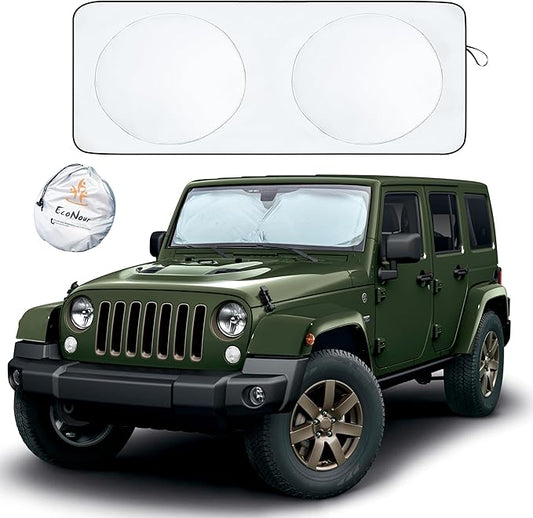 EcoNour Jeep Wrangler Windshield Sunshade | Front Windshield Sun Shade to Protect UV Rays and Heat Glare | Jeep Accessories Cover | Fits Wrangler, Gladiator, Rubicon | X-Small (60"x21")