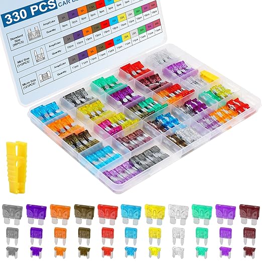 330PCS Car Fuses Assortment Kit, Upgraded Blade Fuses Automotive - Standard & Mini & Low Profile Mini Fuse (2A/3A/5A/7.5A/10A/15A/20A/25A/30A/35A/40A), cooclensportey Mixed Auto Fuse for Car, RV, Boat