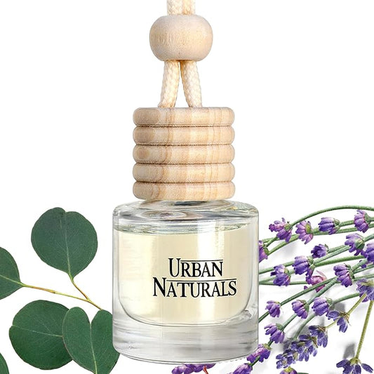 Urban Naturals Car Air Freshener Diffuser 1 Pack - Eucalyptus Lavender Scent, 45+ Days Long Lasting Fragrance, Made in USA, Glass & Wood, Hanging Design + Vent Cip, Easy to Use