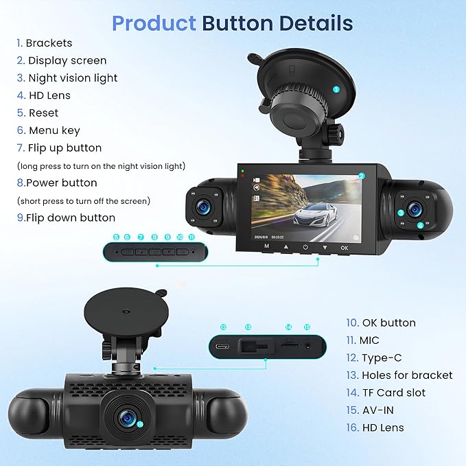 4 Channel Dash Cam 360° View, 1080P Front and Rear Inside, Left Right Dash Camera for Cars, 8 IR Lamps Night Vision, 4/7 Recording Parking Mode Monitor Rimoody