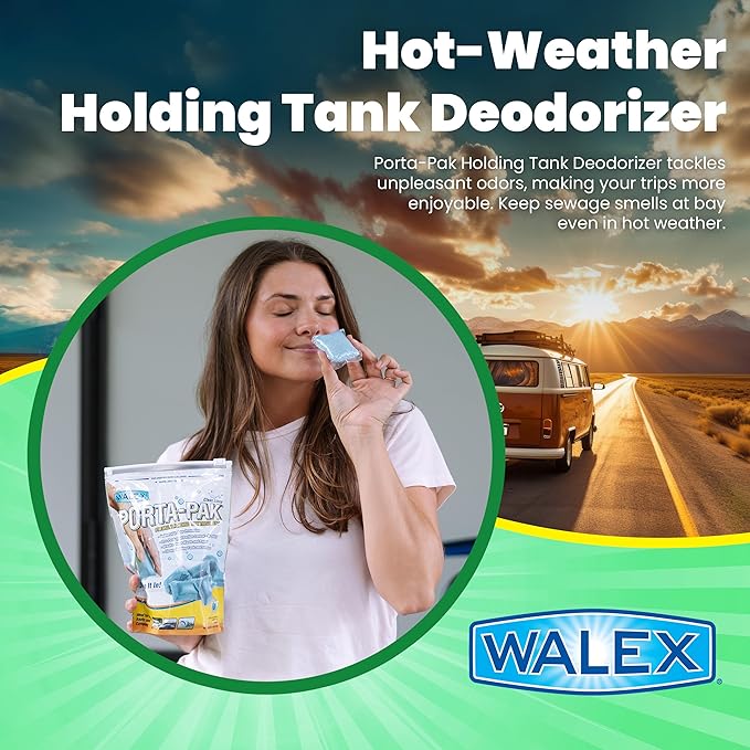 Walex Porta-Pak Black Holding Tank Deodorizer & Portion Control System Drop-Ins - Rapid Breakdown of Waste & Paper, Odor Prevention, Cleans Tank & Sensors - Clean Linen, 10-Pack