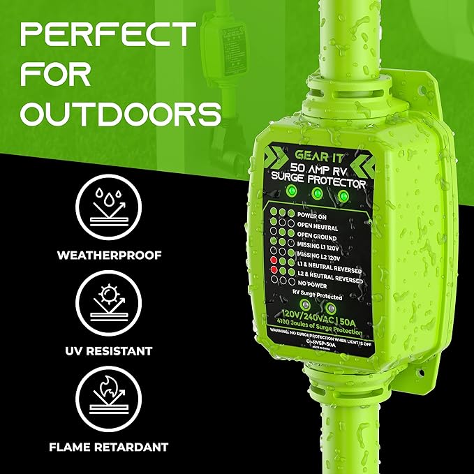 GEARit RV Surge Protector 50 AMP - Circuit Analyzer Voltage Protector/Monitor with Surge Protection (4100 Joules) Weather Resistant 50A Extension Plug for RV Trailer Travel Outdoor Camper
