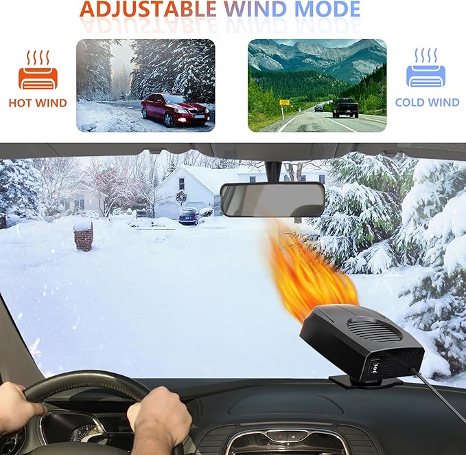 【2025 NEW】Portable Car Heater,2 in 1 Auto Car Heater, Fast Heating Defrost Defogger Cooling Car 12V Lighter Heater 60 Second Plug in Car Cig Lighter Demister, Car Fan Windshield Defroster (QH-N223)