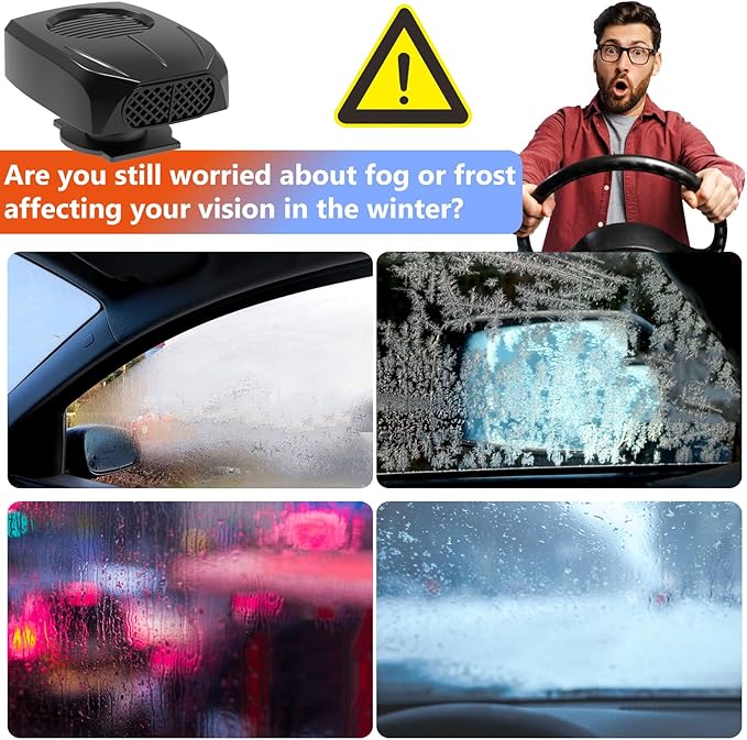【2025 NEW】Portable Car Heater,2 in 1 Auto Car Heater, Fast Heating Defrost Defogger Cooling Car 12V Lighter Heater 60 Second Plug in Car Cig Lighter Demister, Car Fan Windshield Defroster (QH-N223)