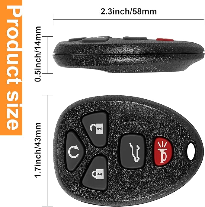 Key Fob, Keyless Entry Remote Start Control Replacement Fits for GMC Acadia 2007-2016 Yukon XL/Chevy Suburban Tahoe Traverse/Cadillac Escalade SRX/Buick Enclave FCC ID: OUC60270, OUC60221, 15913415