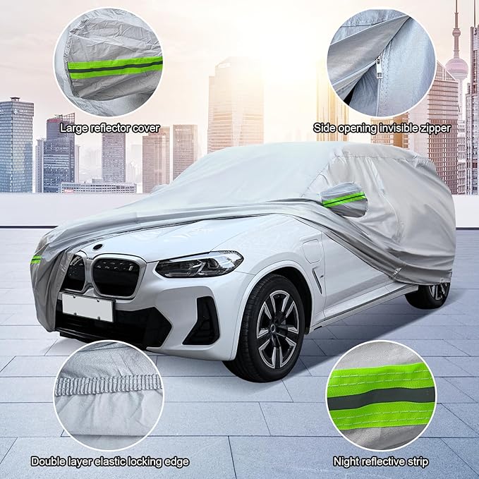 Full Car Cover Universal 6 Layers Outdoor Thicked All Weather Cover, Sunshield, Waterproof, Snow Proof, UV Proof, Scratch Proof, Bird Droppings, 6 Reflective Strips, Fits Sedans up 188"-198"