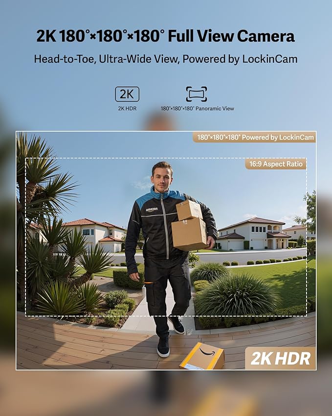 Lockin Veno Pro Smart Deadbolt Lock with 2K 180° Security Camera & Video Doorbell, AI Local Storage, Palm Vein & Fingerprint Keyless Entry, Front Door Smart Lock with Built-in Wi-Fi, App Control