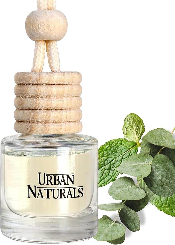 Urban Naturals Car Air Freshener Diffuser 1 Pack - Eucalyptus Spearmint Scent, 45+ Days Long Lasting Fragrance, Made in USA, Glass & Wood, Hanging Design + Vent Cip, Easy to Use