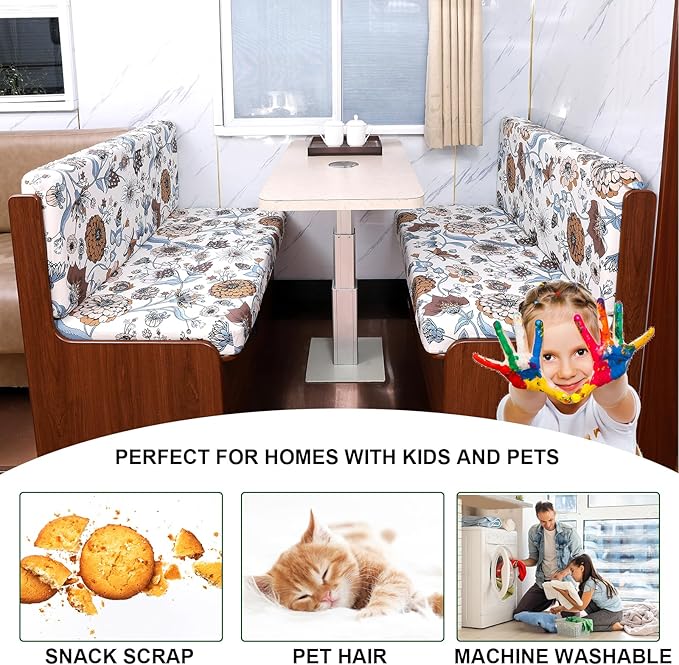 CRFATOP RV Dinette Cushion Covers Printed Elastic Camper Cushion Slipcover Stretchable Loveseat Sofa Chair Cover Furniture Protector for RV Camper Car Bench 1 Backrest Cover & 1 Bench Cover,17