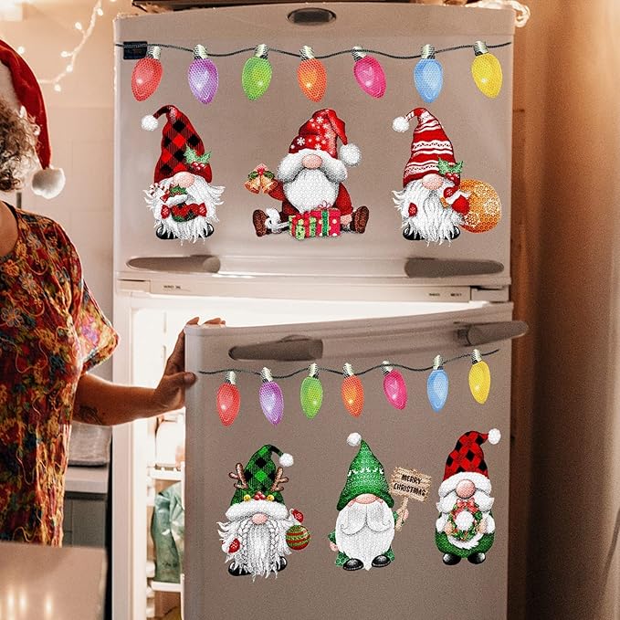 BORAMDO Christmas Reflective Car Magnets Set 30Pcs, Christmas Gnome with Bulb Light and Wire Car Decoration, Refrigerator Garage Door Decorations, Holiday Magnetic Xmas Gnomes Decor