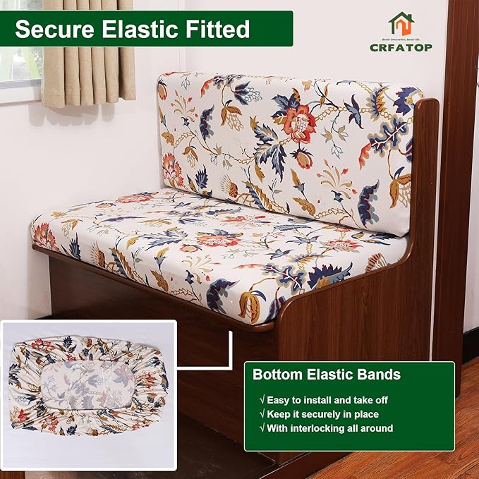 CRFATOP Sets of 2 Printed RV Dinette Cushion Slipcover Stretch Camper Cushion Covers Floral 2 Seat Sofa Chair Cover Furniture Protector for RV Car Bench 2 Backrest Covers & 2 Bench Covers,21