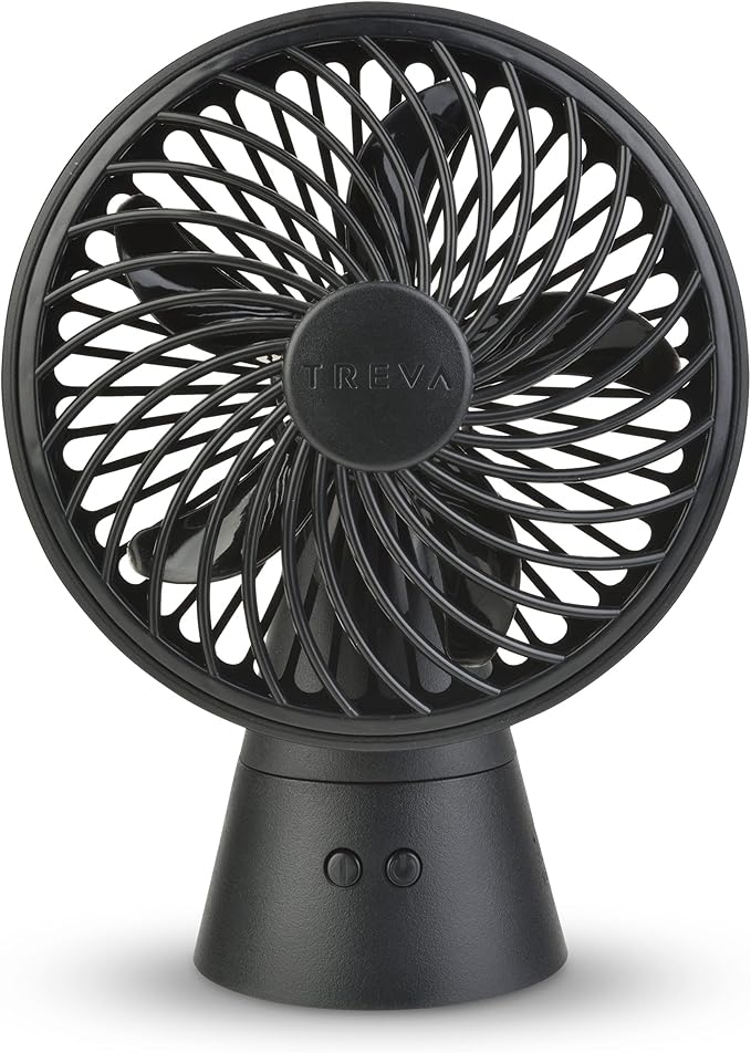Treva 5 Inch Rechargeable Oscillating Fan with USB Charging Port, 3 Speed Circular Cooling Design, Portable Fan with 60 Degrees of Range for Home or Travel