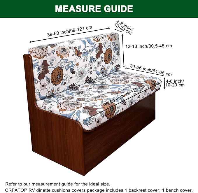 CRFATOP RV Dinette Cushion Covers Printed Elastic Camper Cushion Slipcover Stretchable Loveseat Sofa Chair Cover Furniture Protector for RV Camper Car Bench 1 Backrest Cover & 1 Bench Cover,17