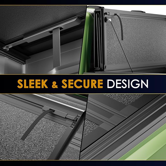 Low Profile Tonneau Cover Truck Bed for Chevy Silverado/GMC Sierra 1500 5.8ft Bed 19-25, Fully Folded Vertical Clearance Hard Flip Fold Locking Drill-Free Install Waterproof Anti-Theft Security 69.3"