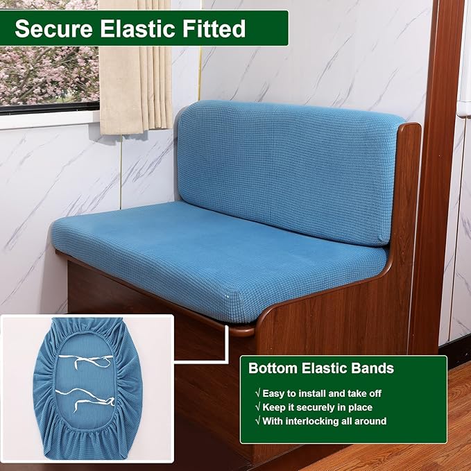 CRFATOP RV Dinette Cushion Covers Jacquard Camper Cushion Slipcover Stretchable Loveseat Sofa Chair Cover Furniture Protector for RV Camper Car Bench 1 Backrest Cover & 1 Bench Cover, Lake Blue