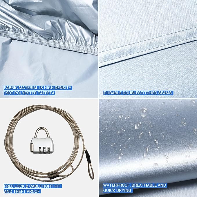 Tecoom Truck Car Cover Waterproof All Weather with Door Zipper & Lock, Light Shell UV Dust Sun Snow Protection, Universal Fit for Dodge Trucks (Length Up to 245 Inches)